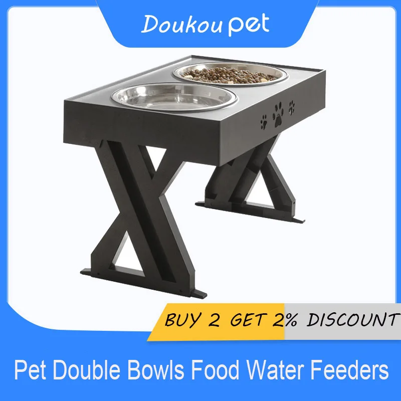 

Double Bowls Non-Slip Pet Dog Feeder Adjustable Highly Dogs Fold Bowl Cat Lift Table Medium Big Dog Elevated Food Water Feeders