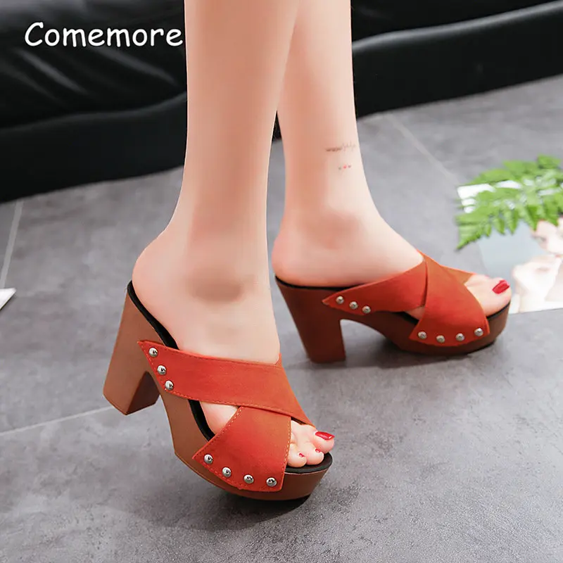 

Comemore Thick High-Heeled Flip Flop Open Toe Sandals Gladiator Sandal Woman Casual Summer Rome Women Slides Chunky Heel Sandal