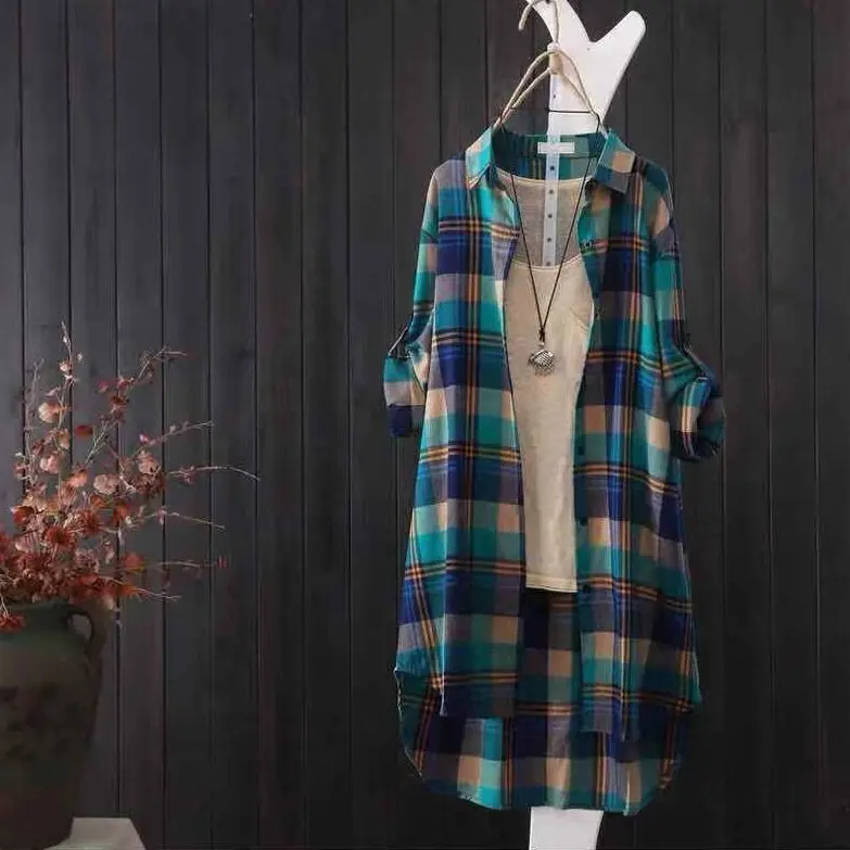 2023 Spring Summer Korean Design Loose Plaid Shirt Women's Thin Retro Long Sleeve Blouses Button Cardigan Clothes Women A627
2023 Spring Summer Korean Design Loose Plaid Shirt Women's Thin Retro Long Sleeve Blouses Button Cardigan Clothes Women A627