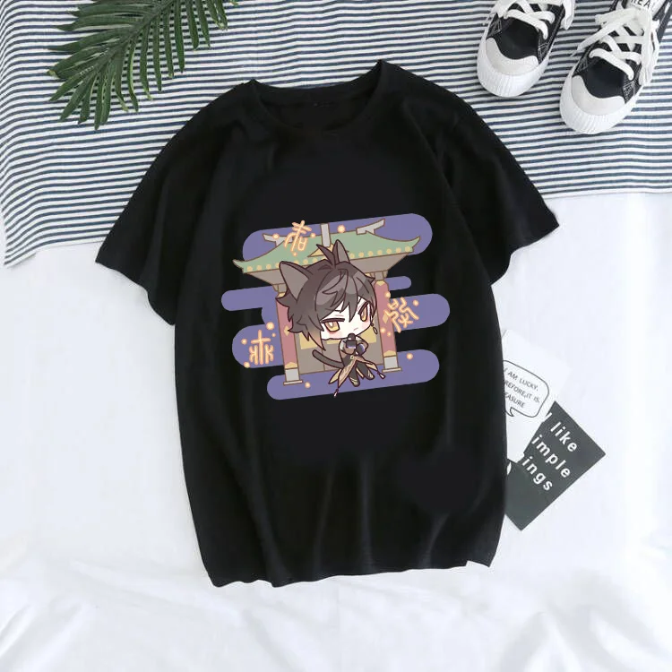 Футболка Genshin Impact женская с рисунком игры унисекс милые летние топы Harajuku Cartoon Hu Tao