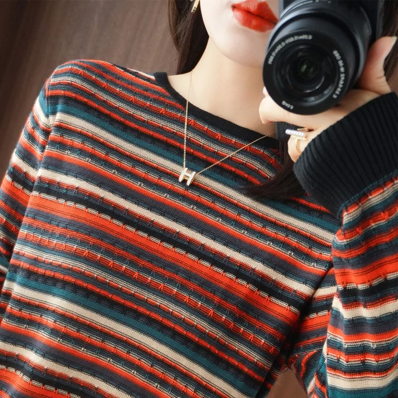 New Spring And Autumn Tops Women's Thin Long Sleeve Crewneck Sweater Loose Striped Knit Sweater Versatile
New Spring And Autumn Tops Women's Thin Long Sleeve Crewneck Sweater Loose Striped Knit Sweater Versatile