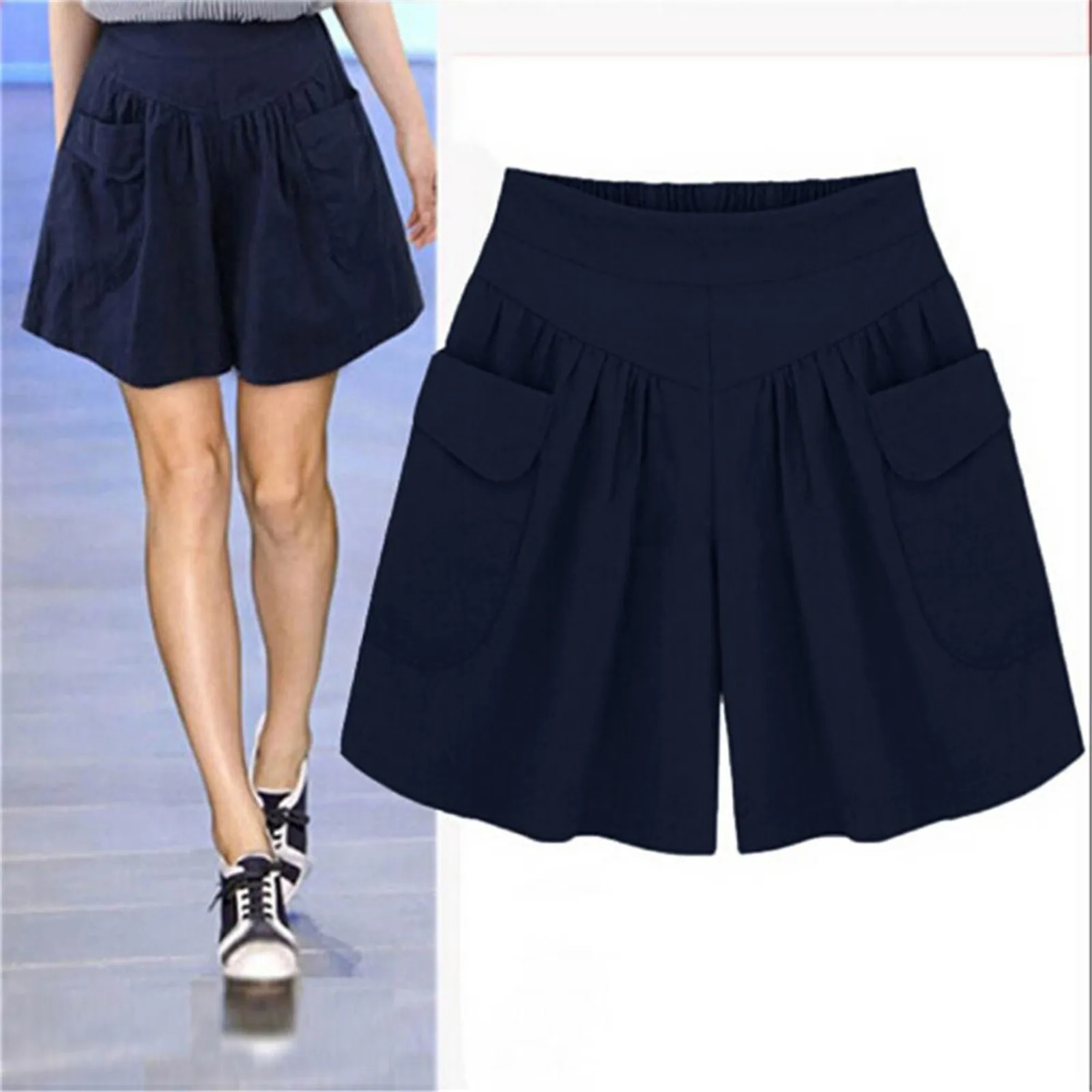 Summer Women Plus Size Solid Color Elastic Waist Casual Loose Shorts with Pocket Fashion Female Beach Swimwear Wide Leg Shorts
Summer Women Plus Size Solid Color Elastic Waist Casual Loose Shorts with Pocket Fashion Female Beach Swimwear Wide Leg Shorts