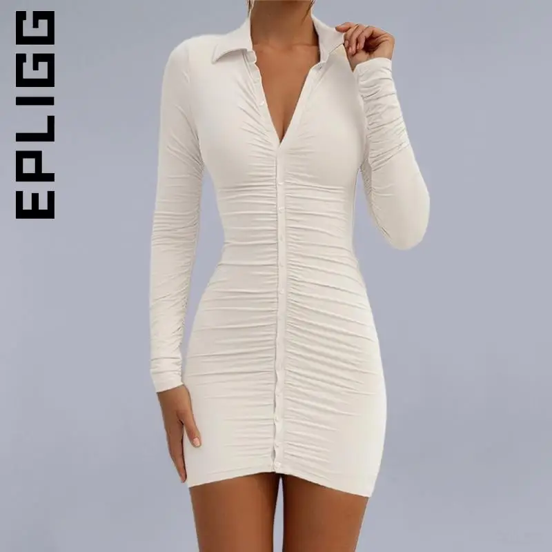 Epligg Dress Women Fashion Short Dress Sexy Long Sleeve Button Down Ruched Outfits Holiday Dresses Woman Vestidos Female
Epligg Dress Women Fashion Short Dress Sexy Long Sleeve Button Down Ruched Outfits Holiday Dresses Woman Vestidos Female