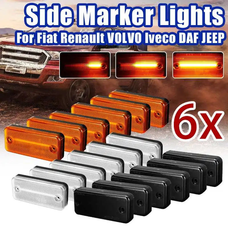 

6pcs Amber Dynamic Flowing LED Side Marker Light For Iveco Fiat Ducato Citroen Relay Peugeot Boxer Renault VOLVO MAN