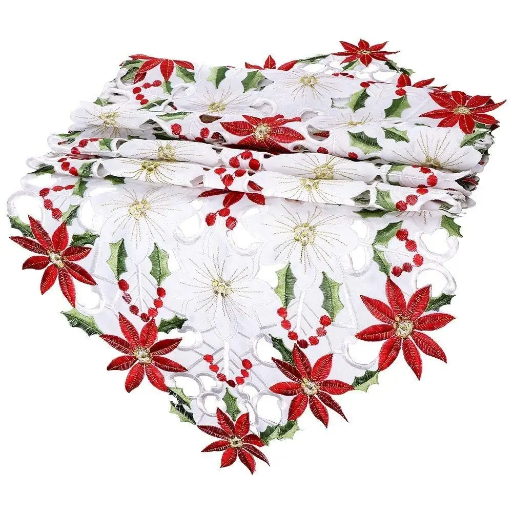 Christmas Embroidered Table Poinsettia Holly Leaf Table for Christmas Decorations 15 x 69 Inch
Christmas Embroidered Table Poinsettia Holly Leaf Table for Christmas Decorations 15 x 69 Inch