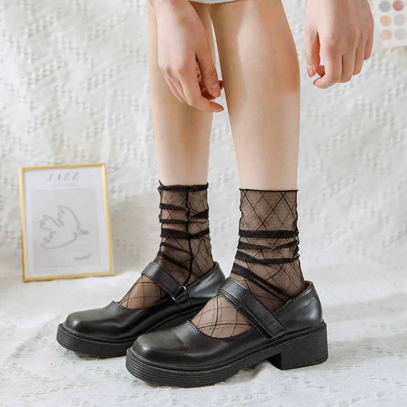 Mesh Fishnet Lace Socks Women Vintage Summer Thin Transparent Loose Long Socks JK Japanese Style Solid Color Black White Socks
Mesh Fishnet Lace Socks Women Vintage Summer Thin Transparent Loose Long Socks JK Japanese Style Solid Color Black White Socks