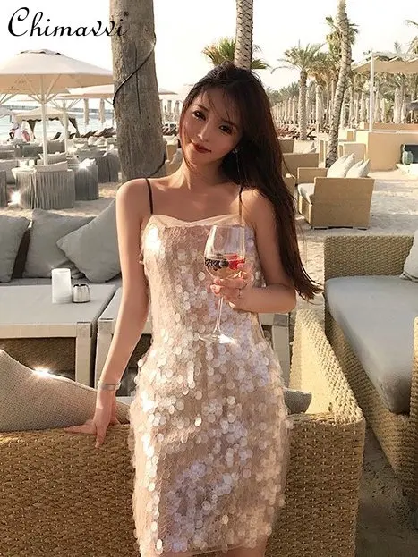 Sweet Nude Sequined Stitching Sexy Sling Dress Ladies Birthday Party Dress Short Slim Fit Dress Spring Summer Dress for Women
Sweet Nude Sequined Stitching Sexy Sling Dress Ladies Birthday Party Dress Short Slim Fit Dress Spring Summer Dress for Women
