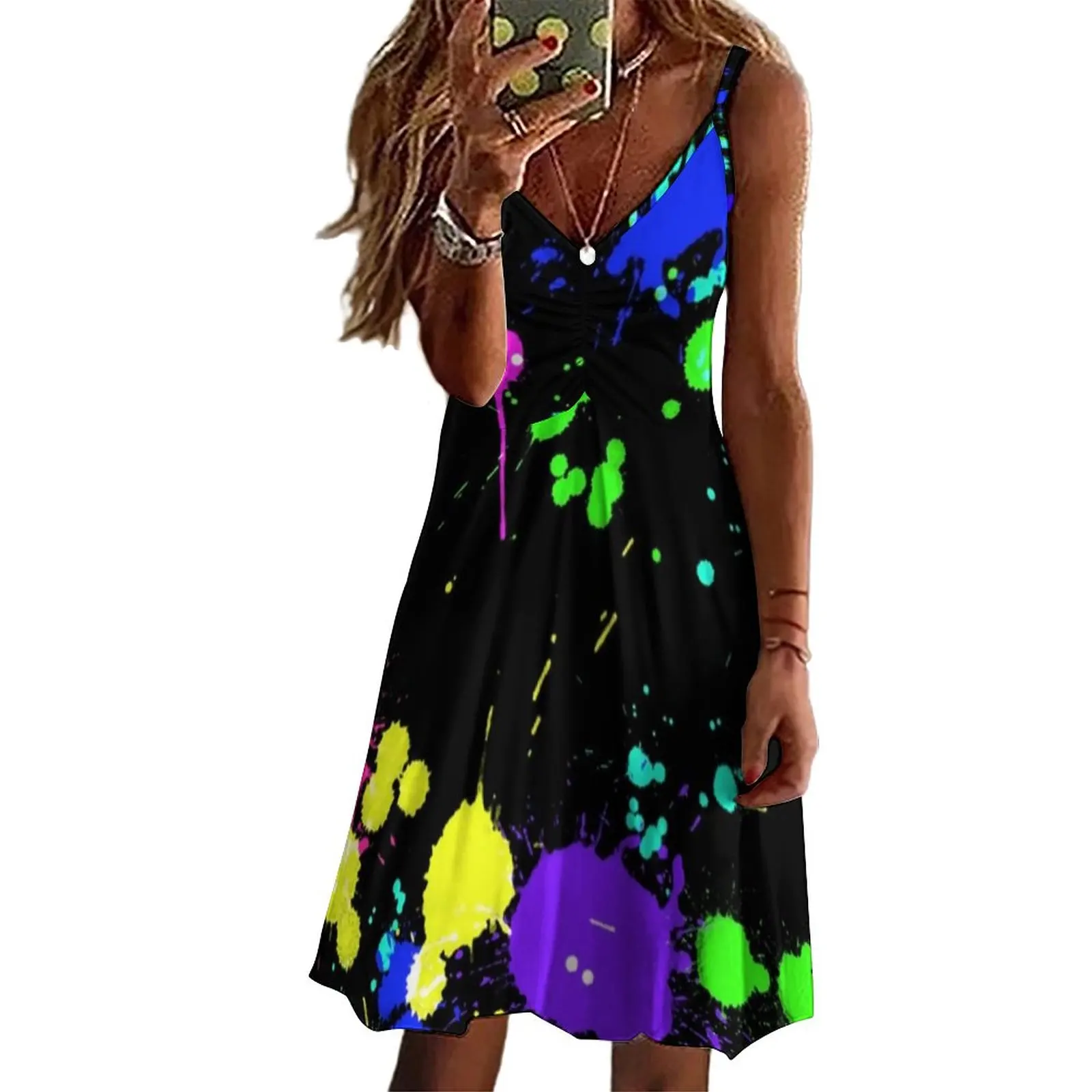 Cool Paint Splatter Dress Female Neon Bright Print Aesthetic Printed Dresses Spring Spaghetti Straps Sexy Casual Dress Gift Idea 
Cool Paint Splatter Dress Female Neon Bright Print Aesthetic Printed Dresses Spring Spaghetti Straps Sexy Casual Dress Gift Idea