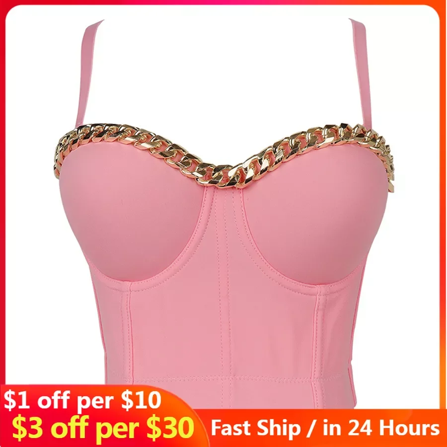 Gold-Plated Chain Corset Top Nightclub Sexy Tops Women Crop Top To Wear Out Bra Push Up Bustier Female Tops Mujer
Gold-Plated Chain Corset Top Nightclub Sexy Tops Women Crop Top To Wear Out Bra Push Up Bustier Female Tops Mujer