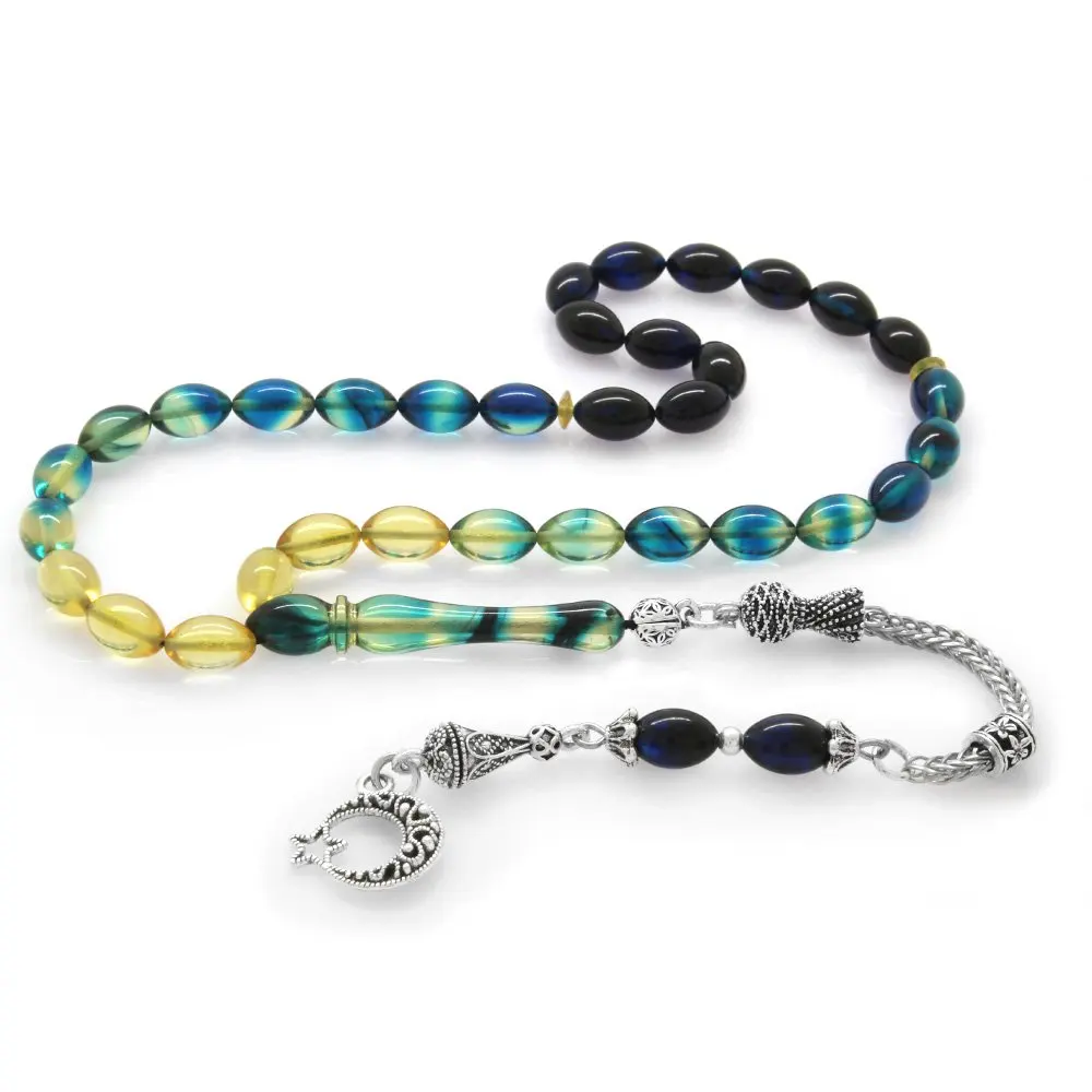 Nipora Moon and Star Tarnish Metal Tasseled Barley Cut Strained Blue-White Fire Amber Rosary
Nipora Moon and Star Tarnish Metal Tasseled Barley Cut Strained Blue-White Fire Amber Rosary