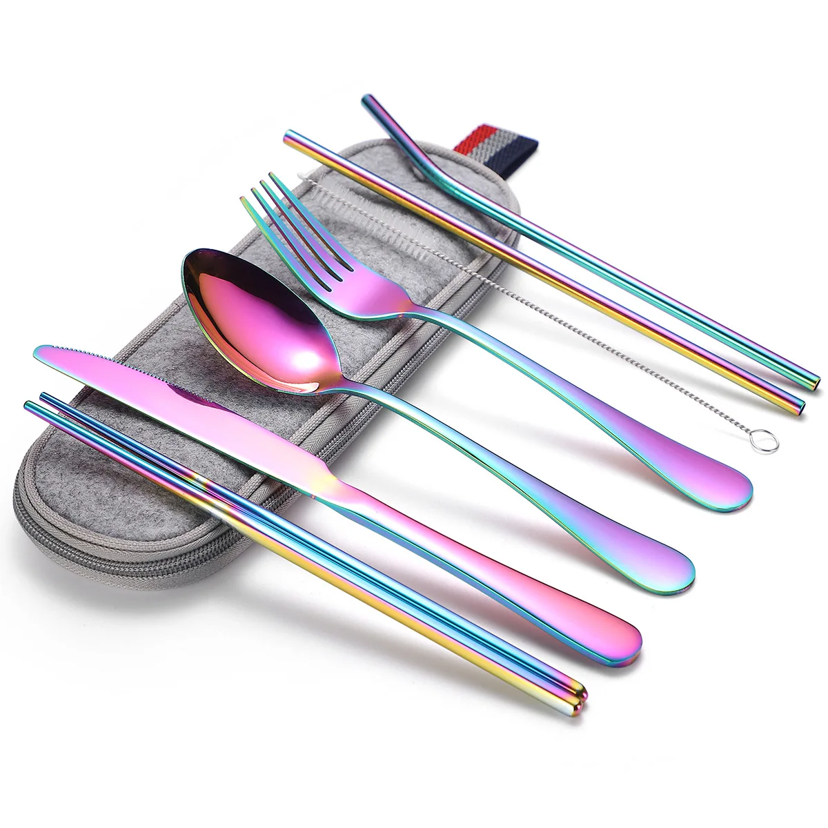 Rainbow Silverware Set Stainless Steel Portable Polish Tableware Set 7 Sets Fork Spoon Knife Chopsticks Straws Utensils With Bag
Rainbow Silverware Set Stainless Steel Portable Polish Tableware Set 7 Sets Fork Spoon Knife Chopsticks Straws Utensils With Bag