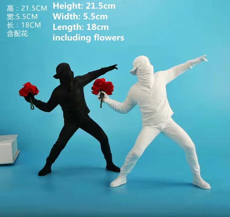 Resin Banksy Sculptures Flower Thrower Statue Bomber Home Decoration Accessories Modern Desk Ornaments Collectible Figurine
Resin Banksy Sculptures Flower Thrower Statue Bomber Home Decoration Accessories Modern Desk Ornaments Collectible Figurine