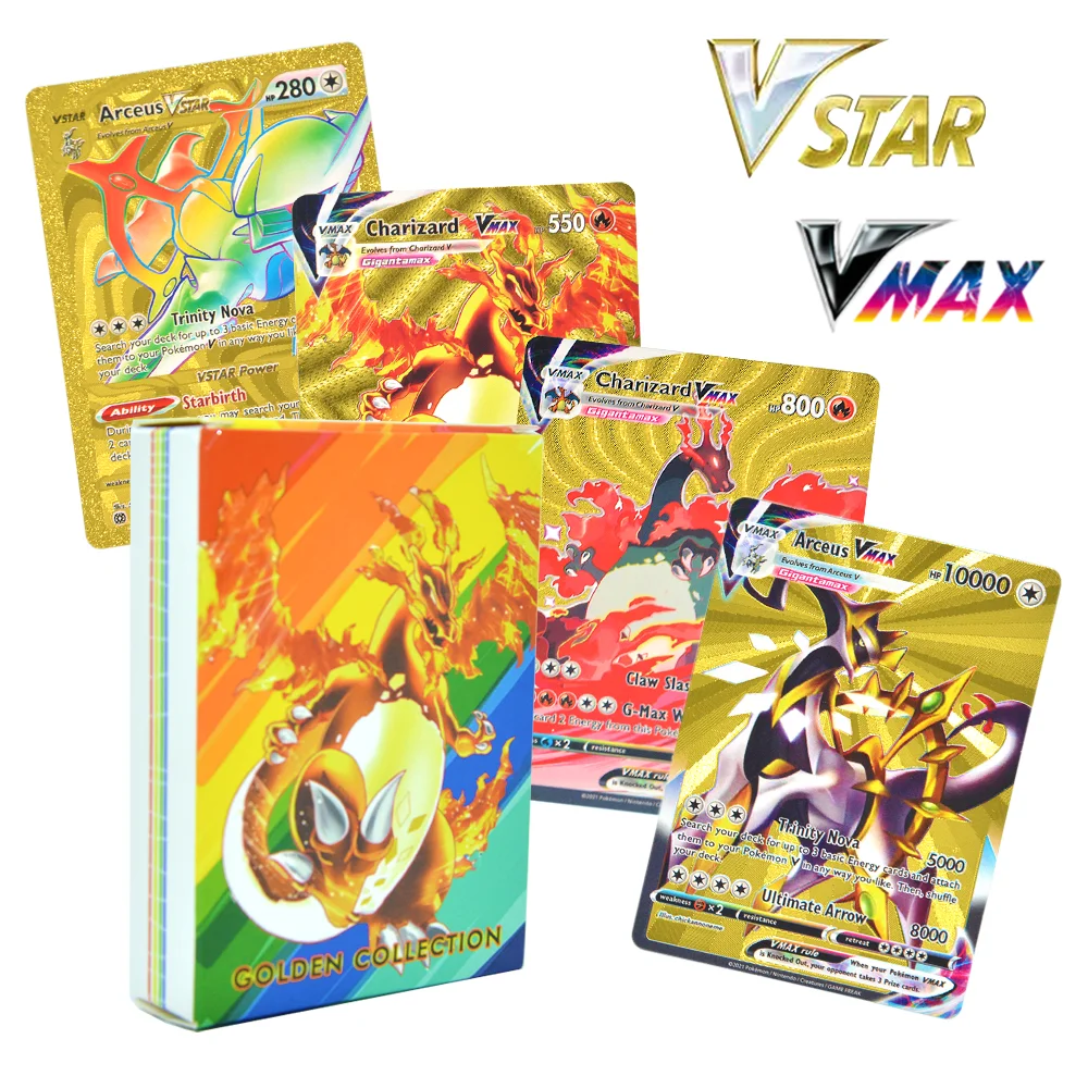 

New Pokemon 55pcs English Spanish Card Arceus Charizard Pikachu Mewtwo Vstar Vmax GX Series Gold Silver Collection Gift Toys