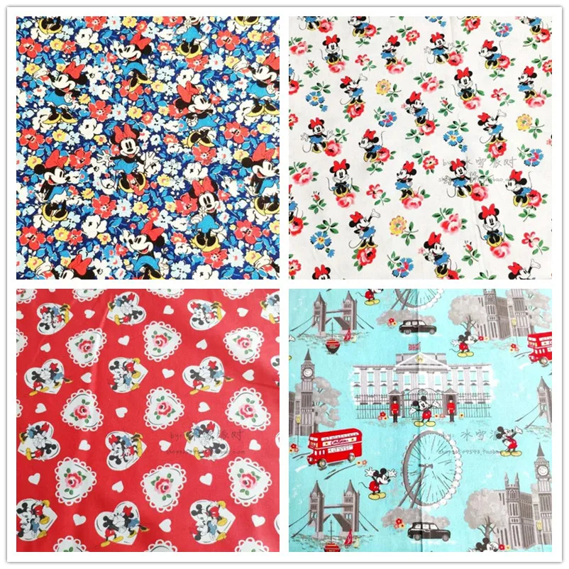 

100% хлопчатобумажная ткань в британском стиле Disney, с Микки и Минни для домашнего текстиля, наволочка, рюкзак, рукоделие, «сделай сам»