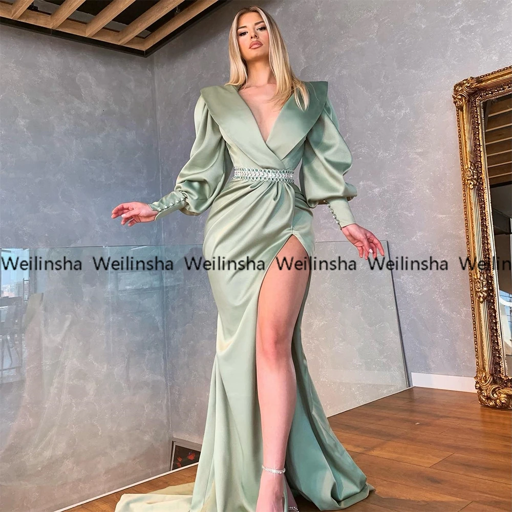 Asymmetrical Shadow Green Asymmetrical Evening Dresses Beaded V Neck Charming Women Dress Jersey Full Sleeve Robes De Soirée
Asymmetrical Shadow Green Asymmetrical Evening Dresses Beaded V Neck Charming Women Dress Jersey Full Sleeve Robes De Soirée