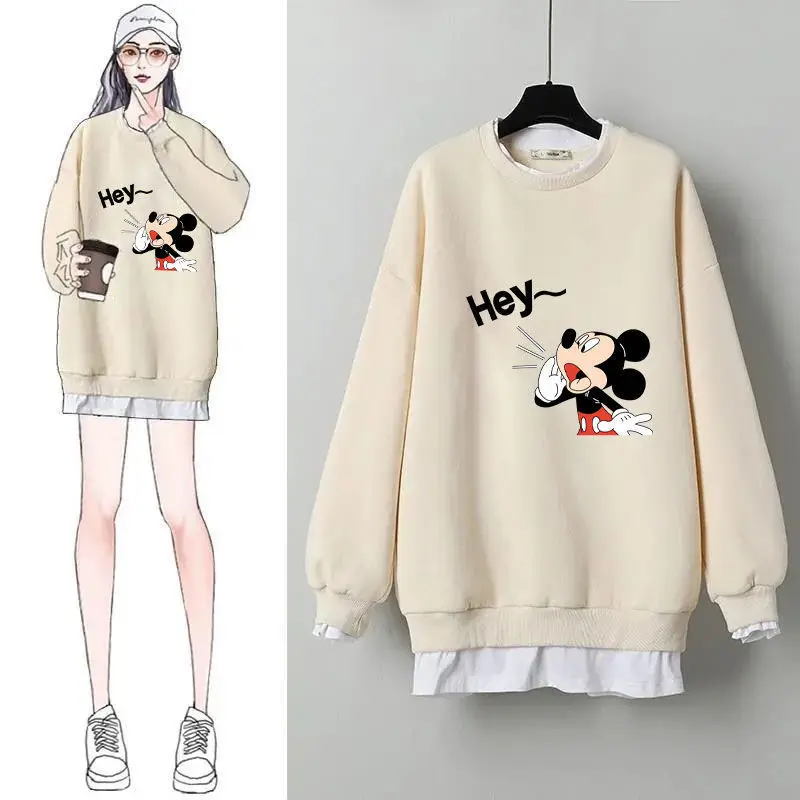 Disney Mickey Mouse Print Sweatshirt Women Loose False 2 Pieces Pullover Femme Plus Velvet Tops
Disney Mickey Mouse Print Sweatshirt Women Loose False 2 Pieces Pullover Femme Plus Velvet Tops
