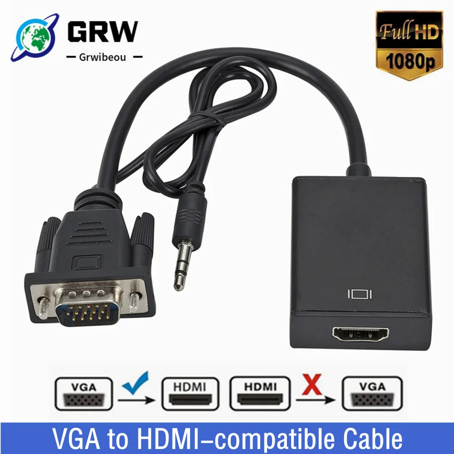VGA to HDMI-compatible Converter Adapter Cable Full HD 1080P With Audio Output VGA HD Adapter for PC laptop to HDTV Projector
VGA to HDMI-compatible Converter Adapter Cable Full HD 1080P With Audio Output VGA HD Adapter for PC laptop to HDTV Projector