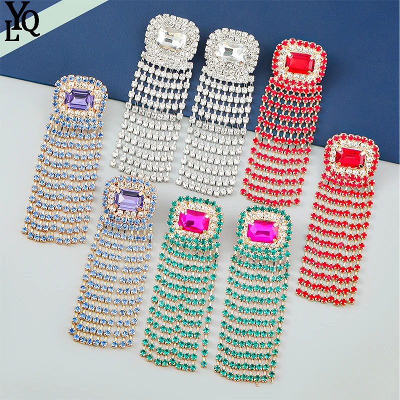 New Trend Rhinestone Long Tassel Dangle Earrings Female Dinner Wedding Accessories Fashion Statement Luxury Jewelry
New Trend Rhinestone Long Tassel Dangle Earrings Female Dinner Wedding Accessories Fashion Statement Luxury Jewelry