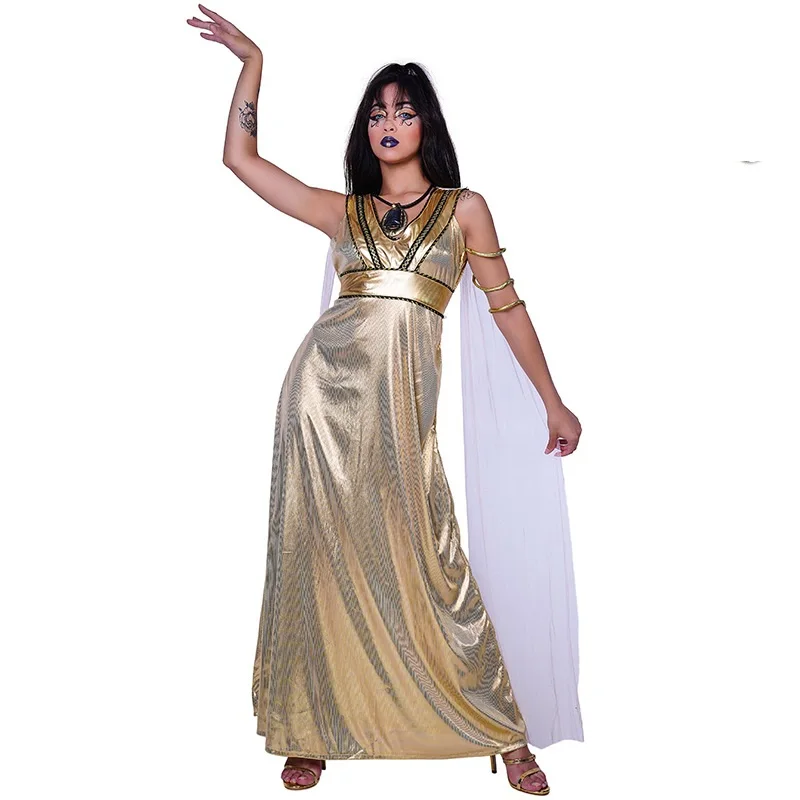 Ancient Egypt Cleopatra Modern Drama Sexy Golden dress Cosplay Costume Halloween Woman 
Ancient Egypt Cleopatra Modern Drama Sexy Golden dress Cosplay Costume Halloween Woman