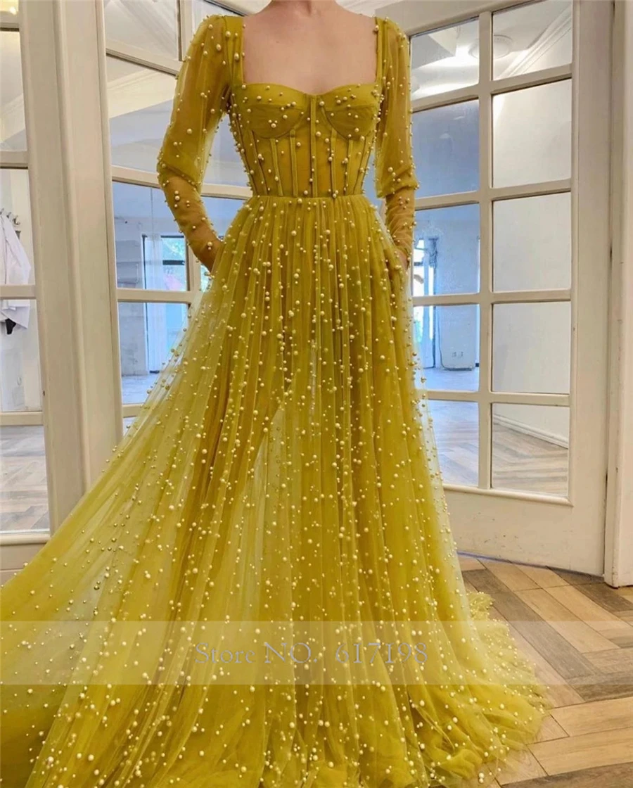 FDY Store Sweetheart Neckline Hang Up Long Sleeves Yellow Prom Dress with Pocket See Through Pearls Evening Dress
FDY Store Sweetheart Neckline Hang Up Long Sleeves Yellow Prom Dress with Pocket See Through Pearls Evening Dress