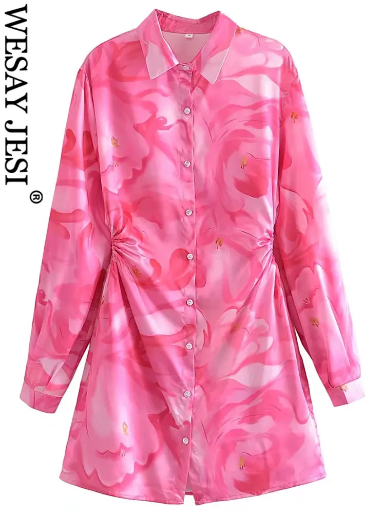WESAY JESI Women Shirt Dress Print Floral Rose Red Lapel Button Long Sleeve Waist Cutout Chic Smocked Elegant Mini Ladies Dress
WESAY JESI Women Shirt Dress Print Floral Rose Red Lapel Button Long Sleeve Waist Cutout Chic Smocked Elegant Mini Ladies Dress
