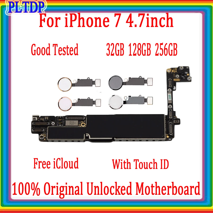 

With Fingerprint For iPhone 7 Motherboard No ID Account Mainboard GSM WCDMA LTE 4G Logic Board With / Without home button Plate