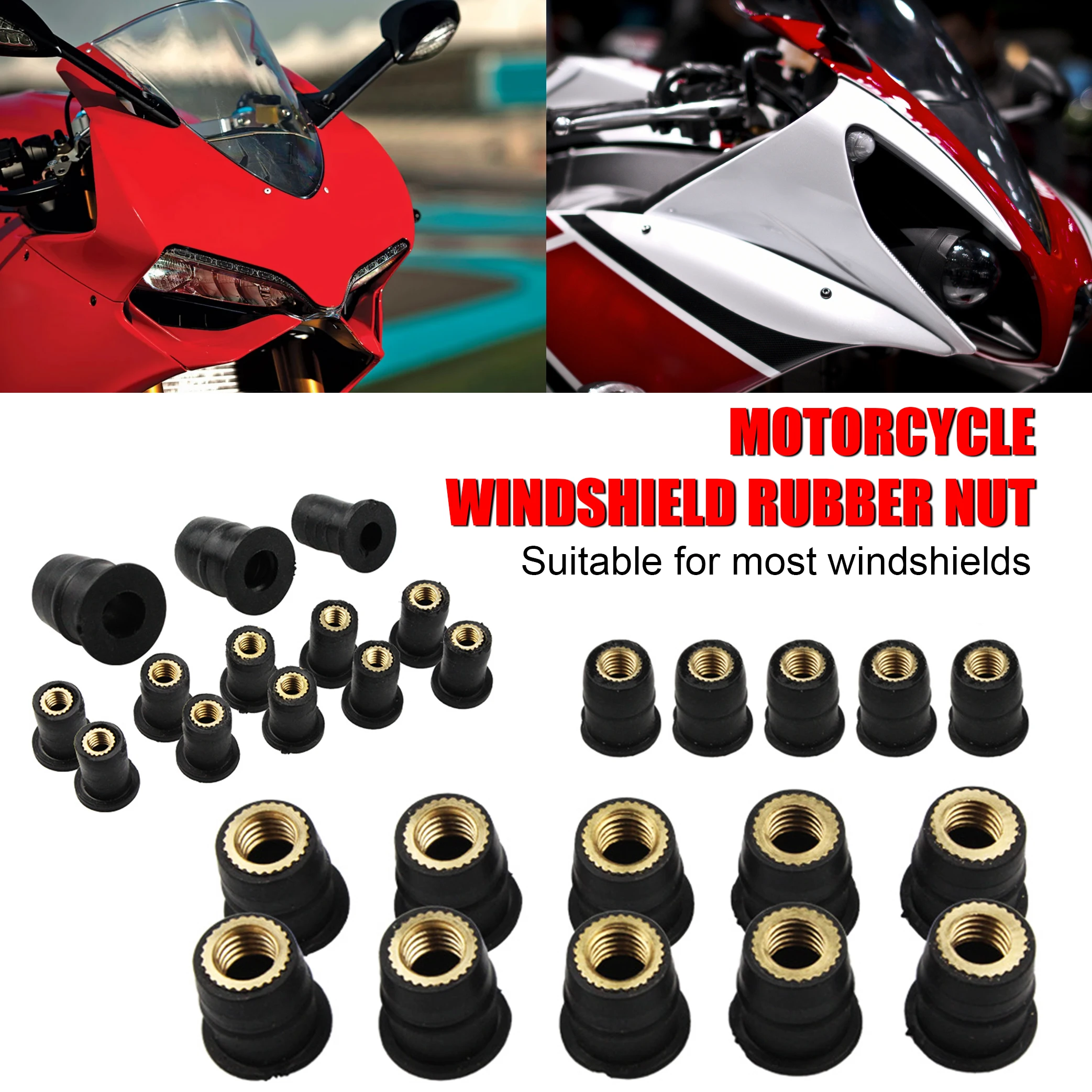 

10Pcs Motorcycle Windshield Nuts M4 M5 M6 Rubber Windshield Fairing Bolt Nut Fastener Universal Motorcycle Accessories