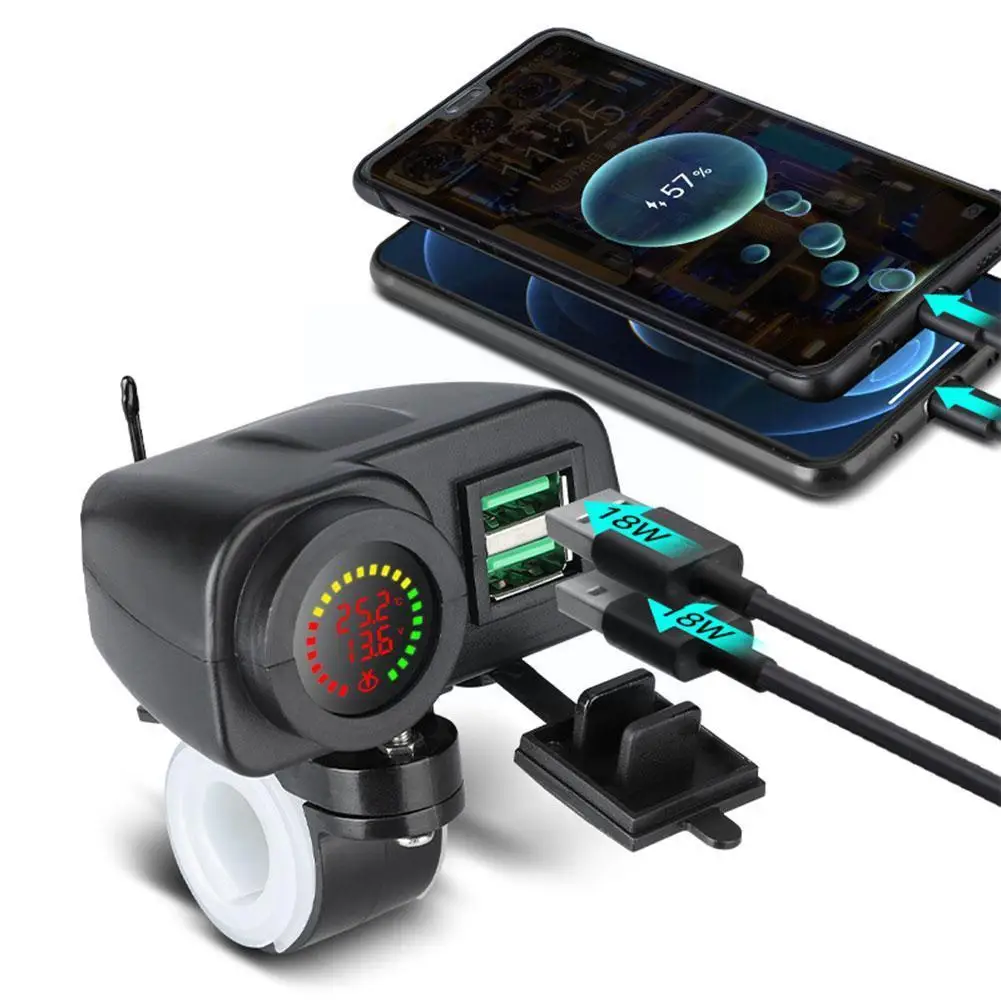 Dual USB Motorcycle Charger QC3.0 Fast Charging Voltmeter Thermometer Mobile Charger Display Socket Digital Phone W9Q5
Dual USB Motorcycle Charger QC3.0 Fast Charging Voltmeter Thermometer Mobile Charger Display Socket Digital Phone W9Q5