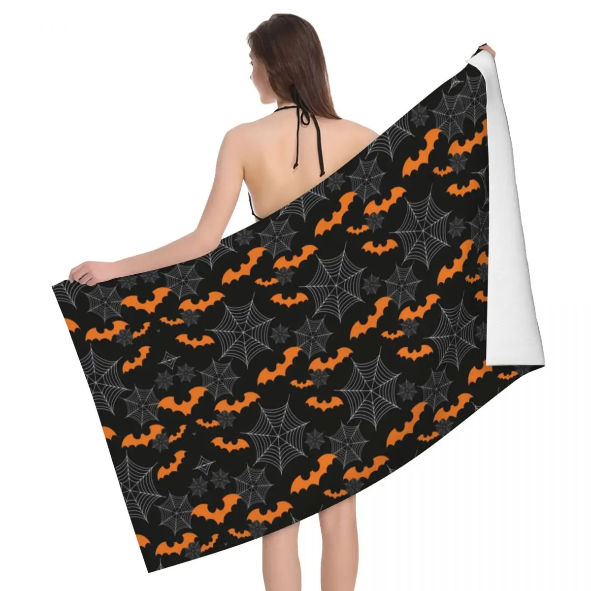

Halloween Bats Spider Pattern Beach Bath Towel Microfiber Goth Occult Witch Magic Travelling Swimming Camping Towels