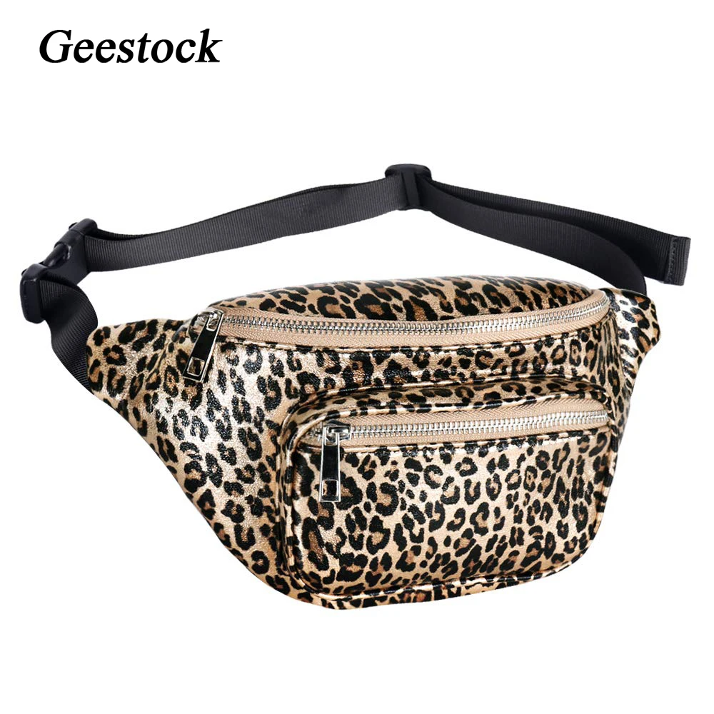 

Geestock Women Leopard Fanny Packs Fashion PU Leather Bumbag Belt Bag Waist Pack Bag with Adjustable for Rave, Travel, Party