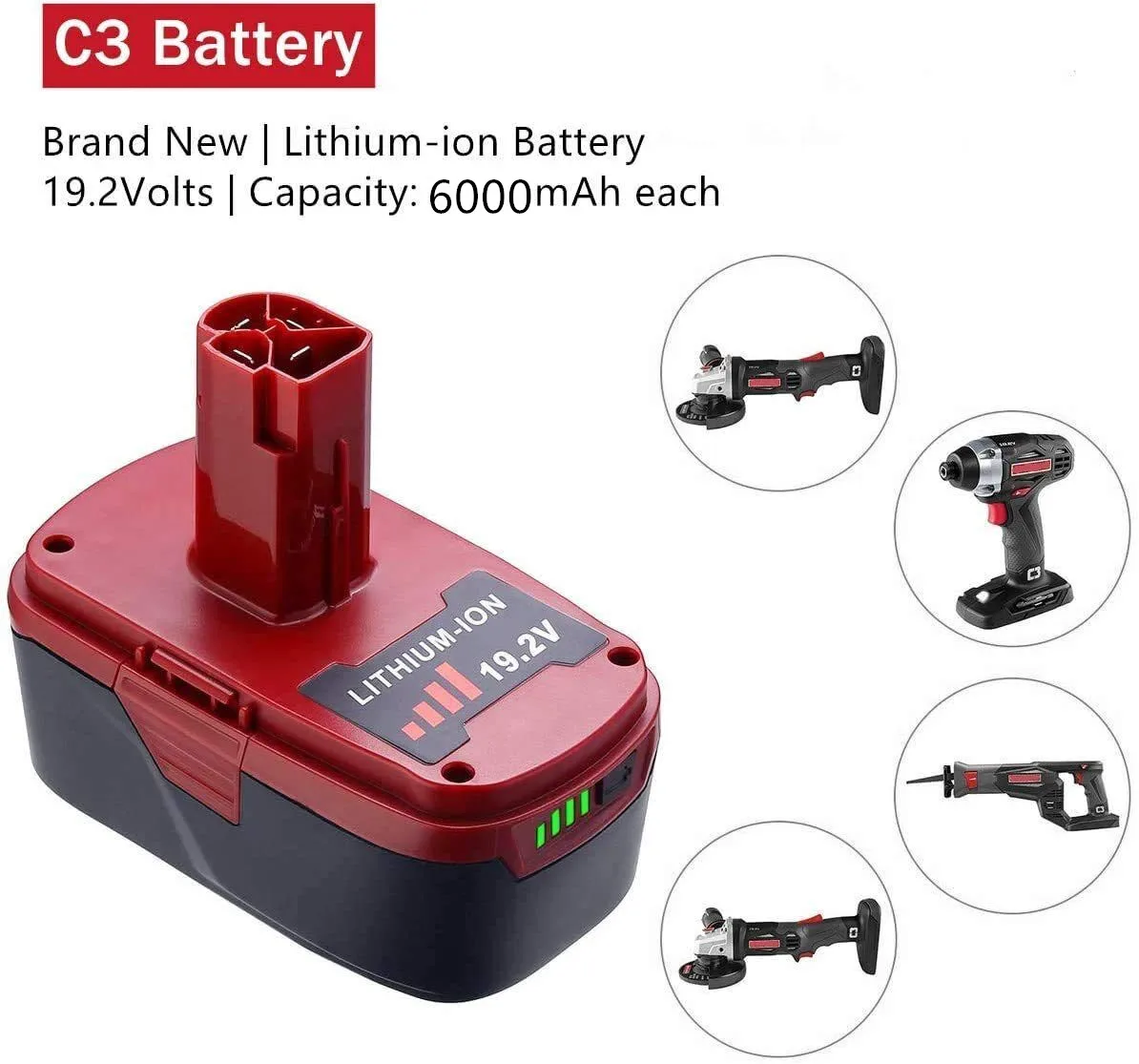 19.2 Volt 6000Mah Batterij Voor Ambachtslieden C3 Vruchtvlees Ni-Mh Vervanging 130279005 130279003 130279017 11375 11376 Cordles
19.2 Volt 6000Mah Batterij Voor Ambachtslieden C3 Vruchtvlees Ni-Mh Vervanging 130279005 130279003 130279017 11375 11376 Cordles