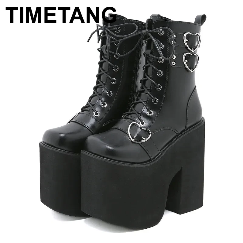 Rivet emo Shoes Platform Heeled Boots Women Big Size Chain Metal Decoration Chunky Heels Combat Boots Mid Calf 
Rivet emo Shoes Platform Heeled Boots Women Big Size Chain Metal Decoration Chunky Heels Combat Boots Mid Calf