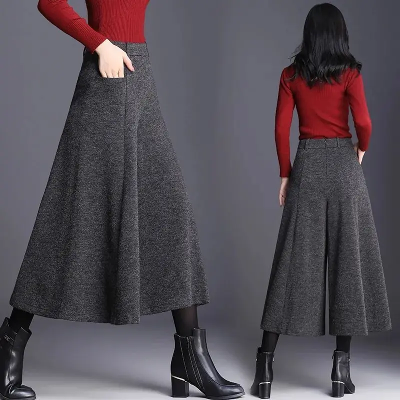 Autumn Winter Woolen Elastic Ankle-Length Pants Casual Wide Pants Women's Thickened High-Waisted Skirt Pants Swing Pants
Autumn Winter Woolen Elastic Ankle-Length Pants Casual Wide Pants Women's Thickened High-Waisted Skirt Pants Swing Pants