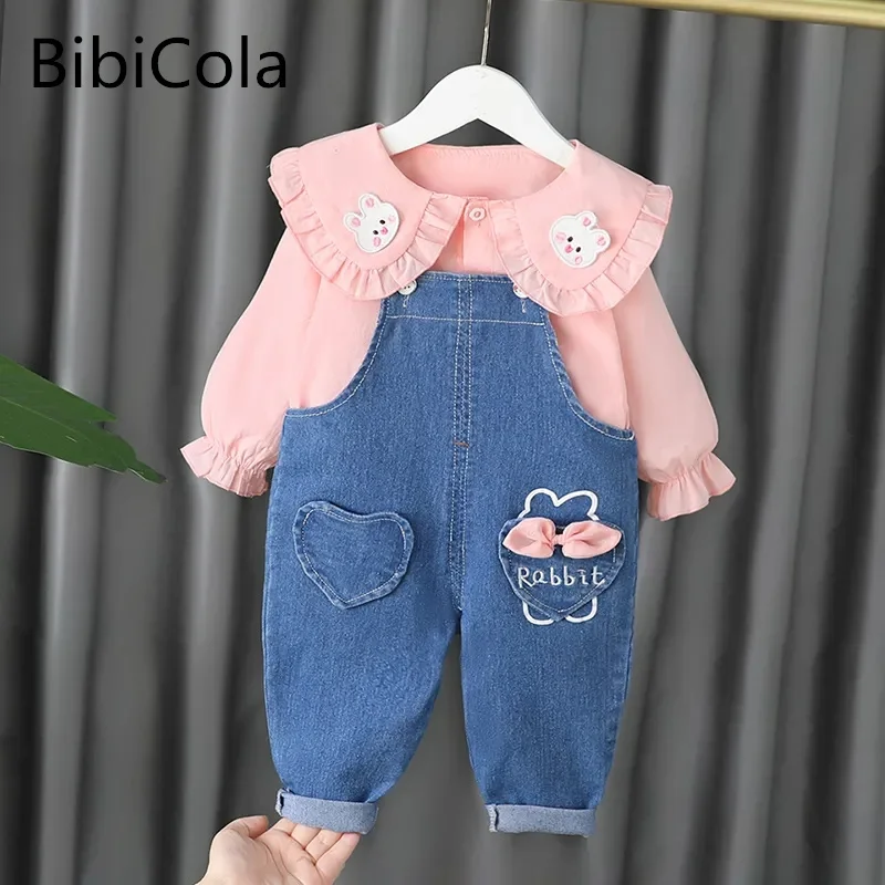 Spring Autumn Baby Girls Cute Clothing Set Toddler print long sleeves shirt + Denim Overalls Jeans Pants Kids Clothes Set Suits
Spring Autumn Baby Girls Cute Clothing Set Toddler print long sleeves shirt + Denim Overalls Jeans Pants Kids Clothes Set Suits