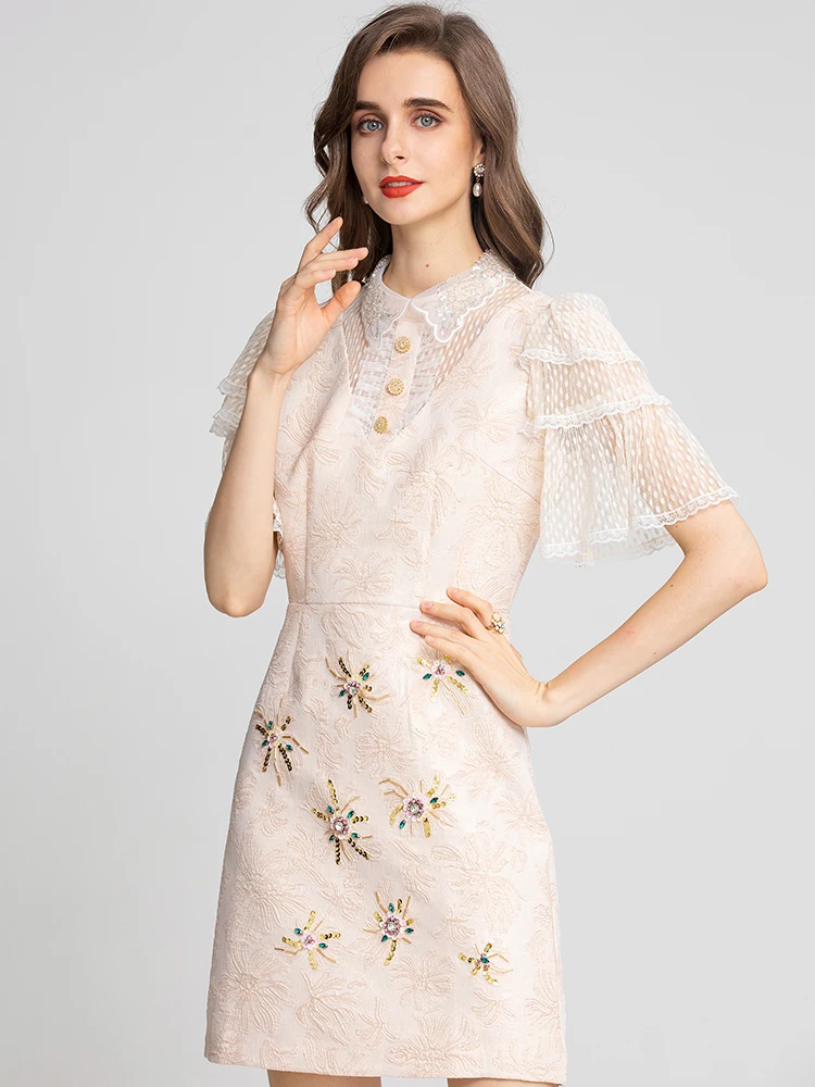 MoaaYina Fashion Runway dress Summer Women Dress Splicing Flare Sleeve Luxury Crystal Beads Jacquard Pink Elegant Dresses
MoaaYina Fashion Runway dress Summer Women Dress Splicing Flare Sleeve Luxury Crystal Beads Jacquard Pink Elegant Dresses