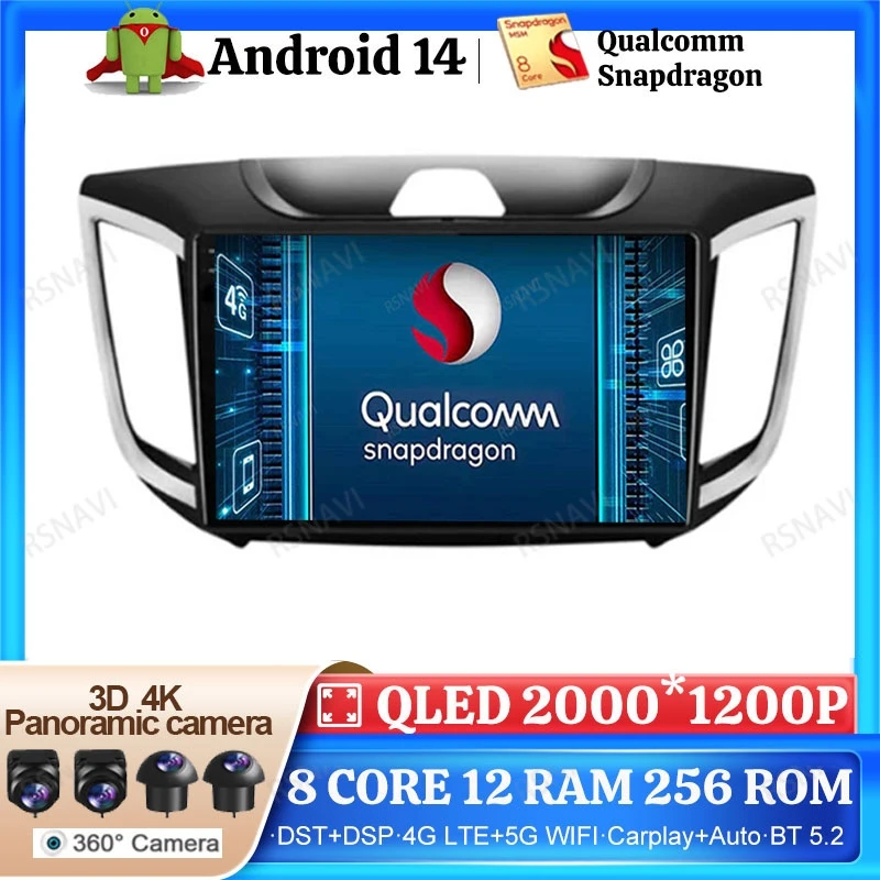 Автомобильный радиоприемник Android 14 для Hyundai Creta IX25 2015-2019 DVD Стерео Viedo Плеер