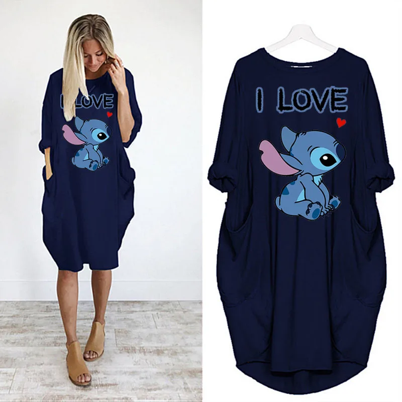 Disney Dress Women Disney Stitch Kawaii Cartoon Wallet Dress Spring Autumn Loose Long Sleeve Casual Robe Women Vintage Clothing
Disney Dress Women Disney Stitch Kawaii Cartoon Wallet Dress Spring Autumn Loose Long Sleeve Casual Robe Women Vintage Clothing