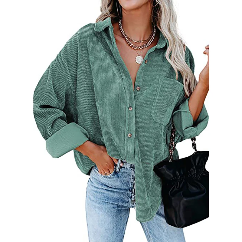 Corduroy Shirts Casual Long Sleeve Button Turn-Down Collar Women Shirt Top Autumn Spring Thick Solid Fashion Woman Blouses 2022
Corduroy Shirts Casual Long Sleeve Button Turn-Down Collar Women Shirt Top Autumn Spring Thick Solid Fashion Woman Blouses 2022