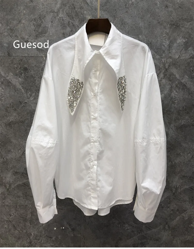 Women Cotton Blouse Top Quality Diamond Turn-Down Collar Lantern Sleeve Blouse Female Spring Loose Top New Guesod
Women Cotton Blouse Top Quality Diamond Turn-Down Collar Lantern Sleeve Blouse Female Spring Loose Top New Guesod