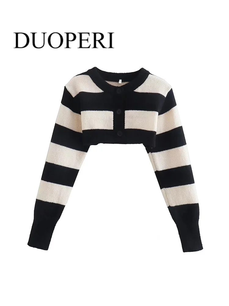 DUOPERI Women Fashion Stripps Knit Crop Cardigan Sweater Vintage Long Sleeve Female Outerwear Chic Tops
DUOPERI Women Fashion Stripps Knit Crop Cardigan Sweater Vintage Long Sleeve Female Outerwear Chic Tops