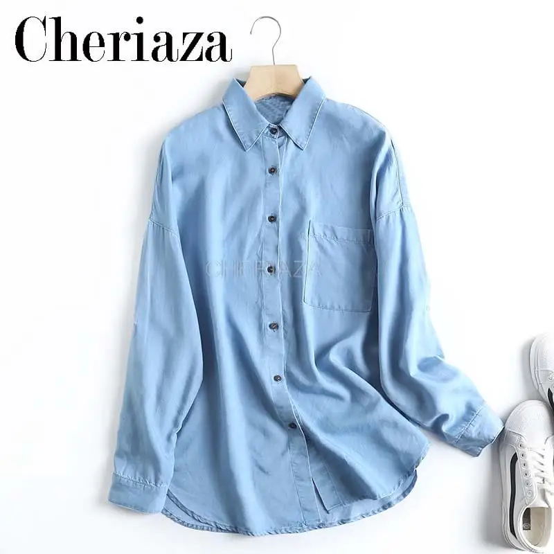 CHeriaza Spring New European and American Style Solid Color Single Pocket Mid length Denim Shirt Women's Shirt
CHeriaza Spring New European and American Style Solid Color Single Pocket Mid length Denim Shirt Women's Shirt