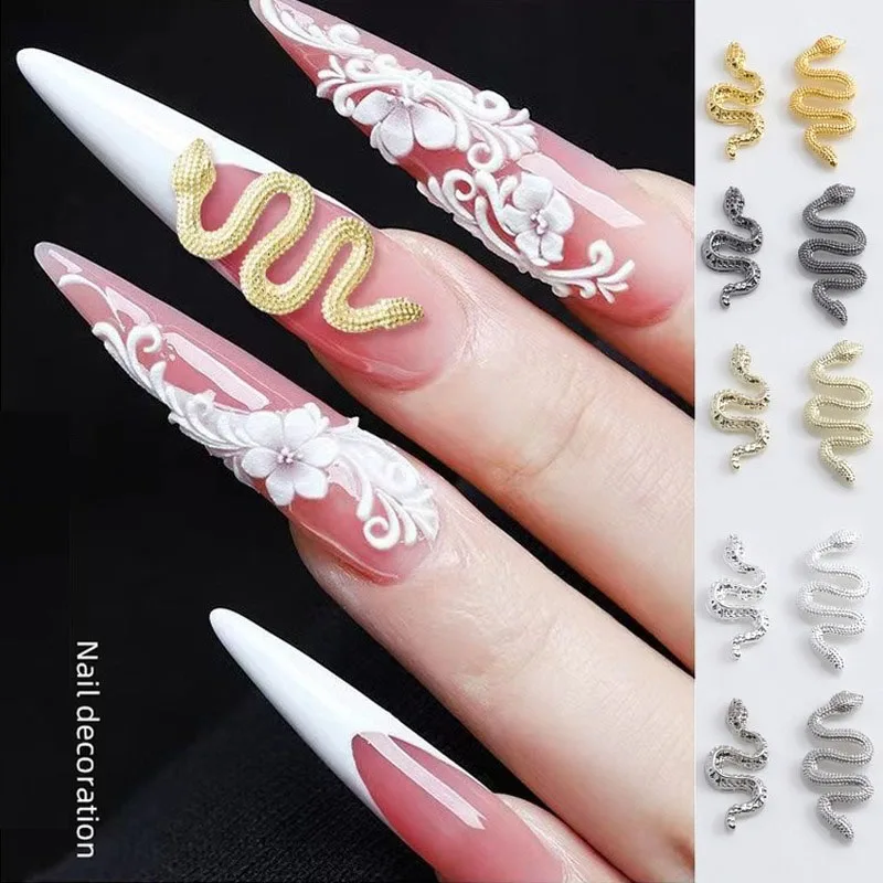 50Pcs Nail Art Punk Accessories 2 Sizes 5 Colors Alloy Snakes Nail Art Designer Charms For DIY Manicure Metal Nail Decoration
50Pcs Nail Art Punk Accessories 2 Sizes 5 Colors Alloy Snakes Nail Art Designer Charms For DIY Manicure Metal Nail Decoration