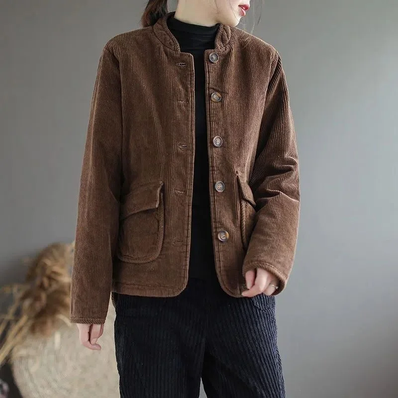 Corduroy Stand Collar Retro Literary Overwear Women 2023Autumn Winter Ladies New Cotton-Padded Jacket Single-Breasted Short Coat
Corduroy Stand Collar Retro Literary Overwear Women 2023Autumn Winter Ladies New Cotton-Padded Jacket Single-Breasted Short Coat