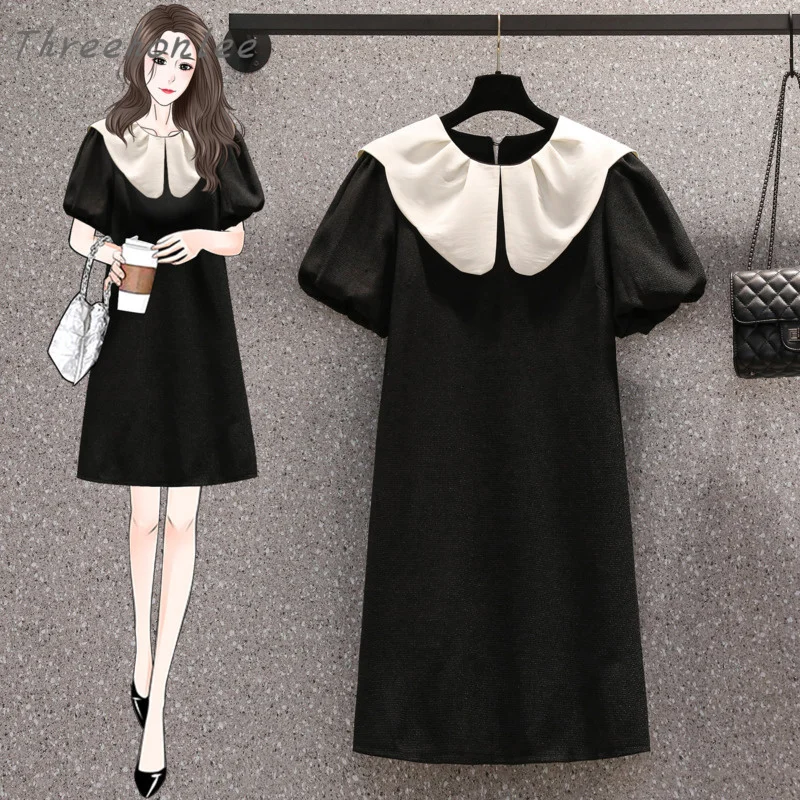 Summer Plus Size Korean Lapel Doll Neck Black Skirt French Dating Party Mini Dress Elegant Classic Basics Women's Clothing 4XL
Summer Plus Size Korean Lapel Doll Neck Black Skirt French Dating Party Mini Dress Elegant Classic Basics Women's Clothing 4XL