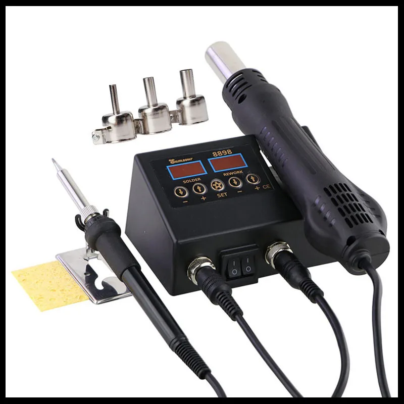 2 in 1 750W Soldering station LCD Digital display welding rework station for cell-phone BGA SMD PCB IC Repair solder tools 8898
2 in 1 750W Soldering station LCD Digital display welding rework station for cell-phone BGA SMD PCB IC Repair solder tools 8898