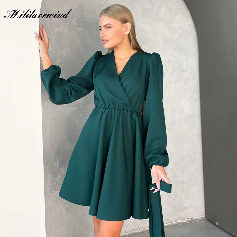 Женское платье с V-образным вырезом, элегантное однотонное Повседневное платье-футляр с завышенной талией и длинным рукавом, офисное платье, 2023 
Женское платье с V-образным вырезом, элегантное однотонное Повседневное платье-футляр с завышенной талией и длинным рукавом, офисное платье, 2023