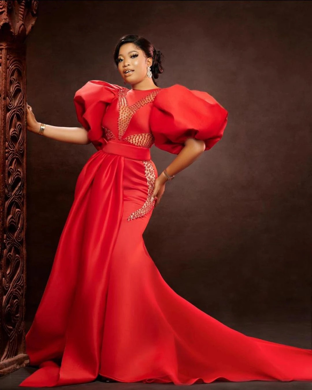 Plus Size Red Aso Ebi Prom Dresses Mermaid Shape Puffy Sleeves With Train Women Evening Gowns Custom Made Sheer Beaded
Plus Size Red Aso Ebi Prom Dresses Mermaid Shape Puffy Sleeves With Train Women Evening Gowns Custom Made Sheer Beaded