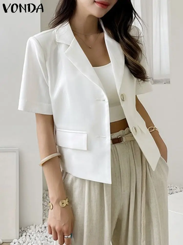 VONDA Summer Women Elegant Casual Loose Coats 2023 Short Sleeve Lapel Coat Solid Color Buttons OL Office Blazer Streetwear Femme
VONDA Summer Women Elegant Casual Loose Coats 2023 Short Sleeve Lapel Coat Solid Color Buttons OL Office Blazer Streetwear Femme