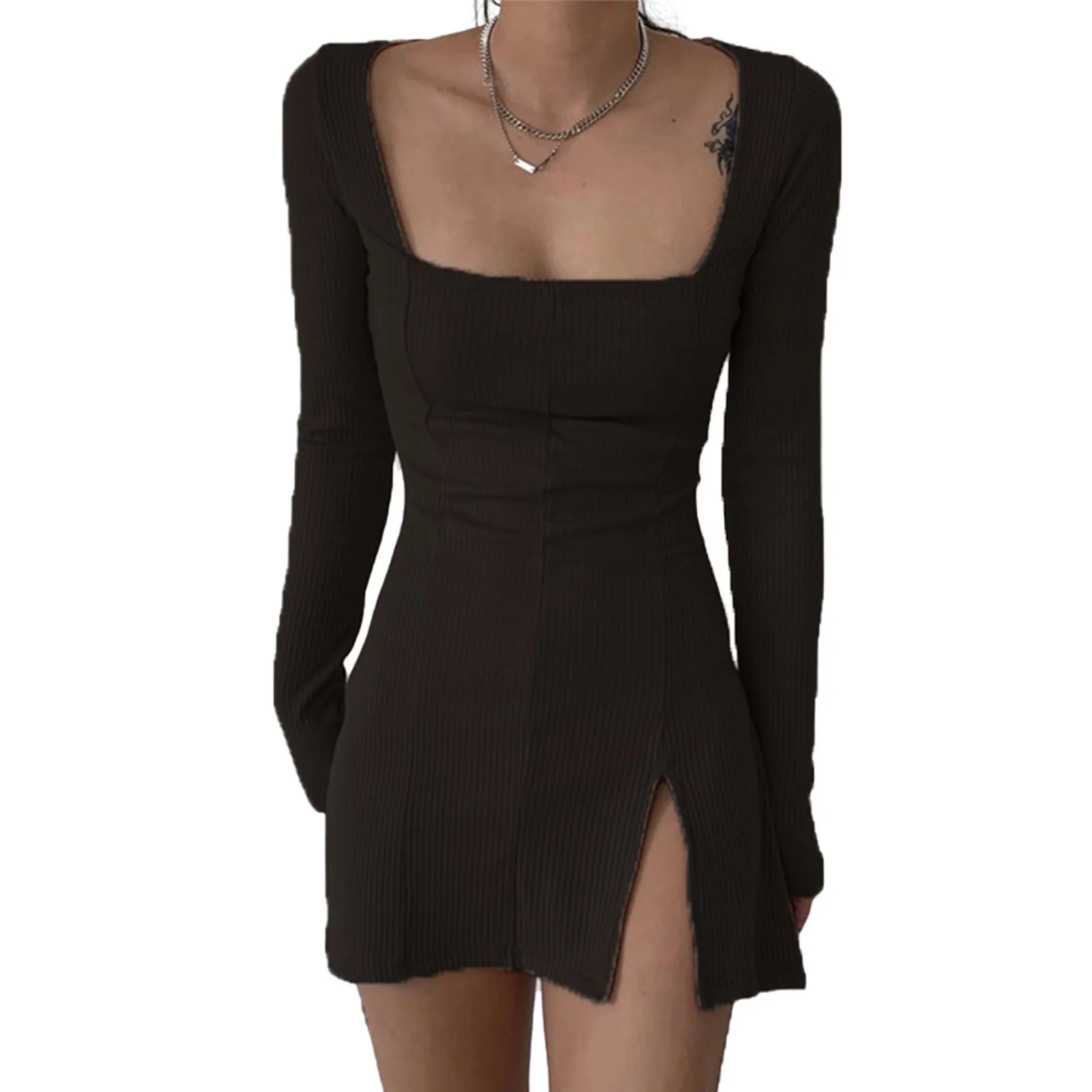 Women's Sexy Solid Color Square Neck Long Sleeve Dress Ribbed Knit Fashion Slim Mini Dress Fall
Women's Sexy Solid Color Square Neck Long Sleeve Dress Ribbed Knit Fashion Slim Mini Dress Fall