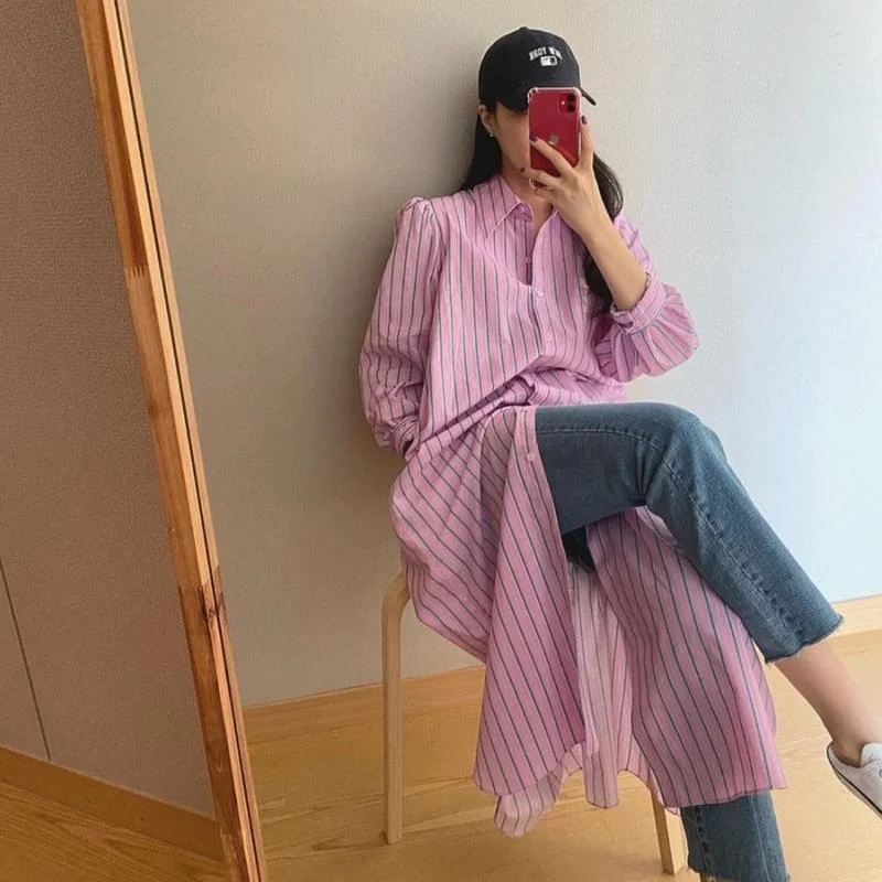 Korean Fashion Stripe Dress Female Chic Detachable Ruffles Long Sleeves Button Loose Casual Dress Women Summer Big Shirt Dress
Korean Fashion Stripe Dress Female Chic Detachable Ruffles Long Sleeves Button Loose Casual Dress Women Summer Big Shirt Dress